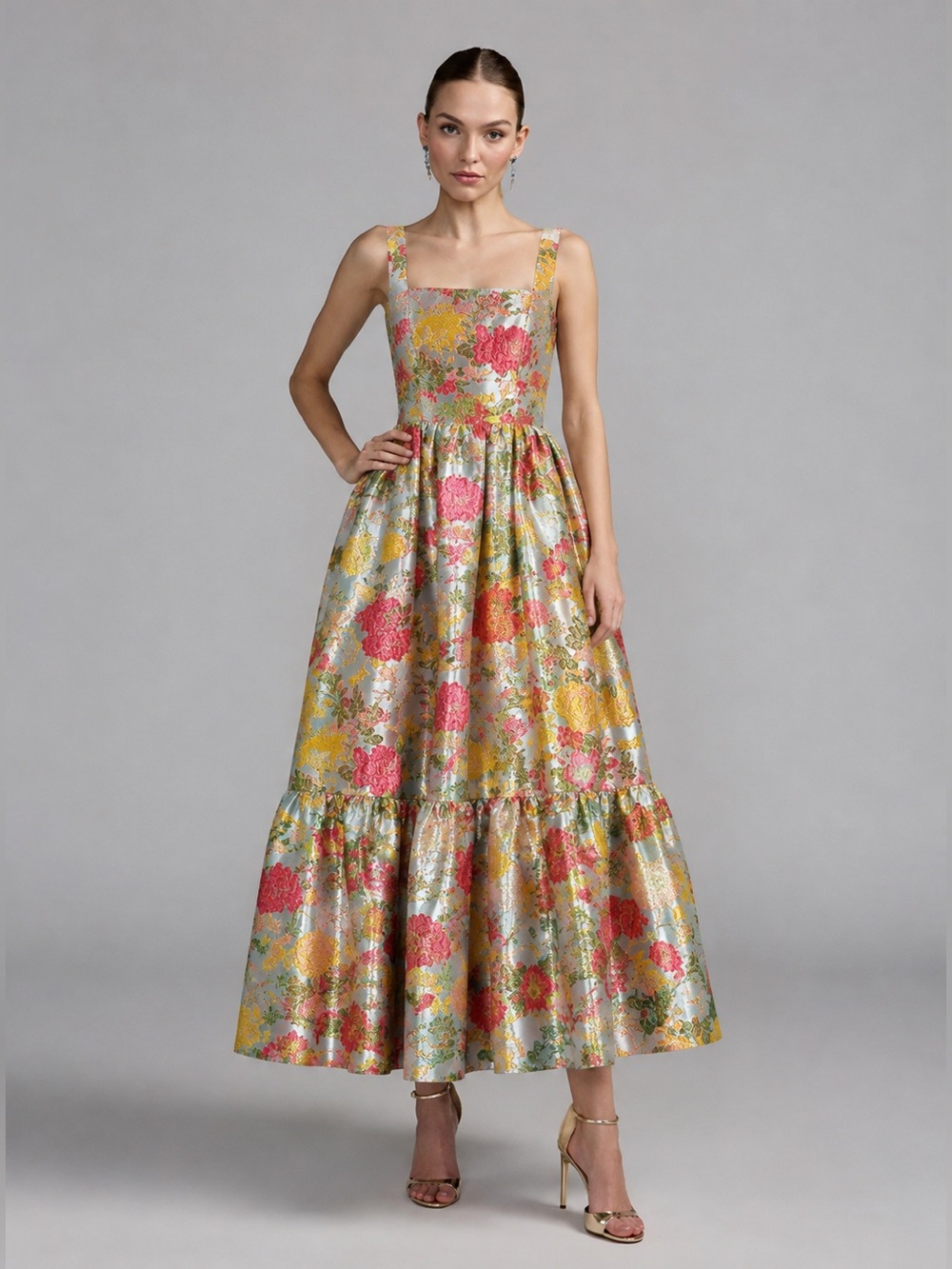 NWT Mac Duggal Floral Metallic
Brocade Jacquard 11824 Tiered Dress 10